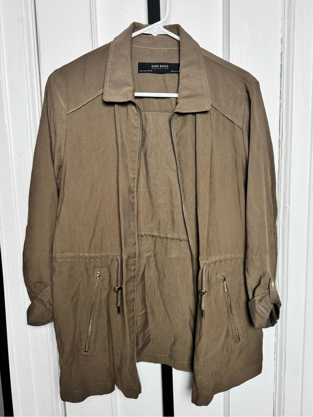Zara Olive Green Utility Jacket with Cinched Waist